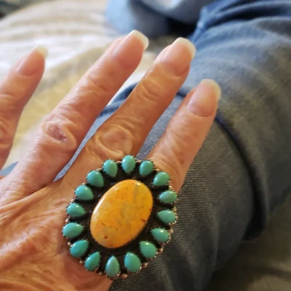 Handcrafted Sterling Silver Turquoise Bumblebee Jasper Huge Ring - Picture 2 of 7